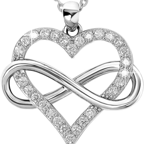 Infinity Heart Necklace for Women. 925 Sterling Silver Heart Necklace for Girlfr - Picture 1 of 9